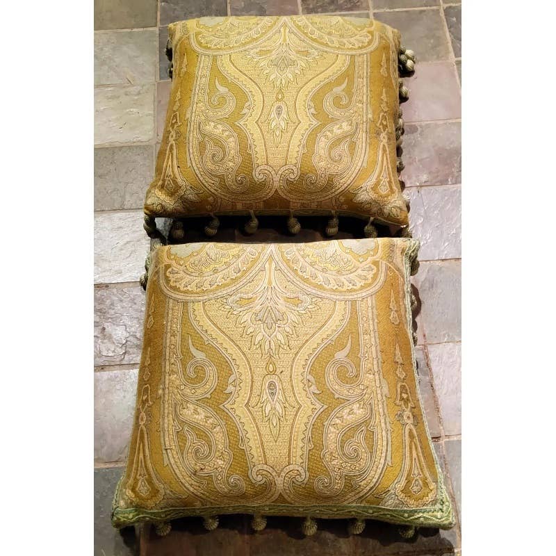 Anichini Brocade Pillows With Tassels- a Pair