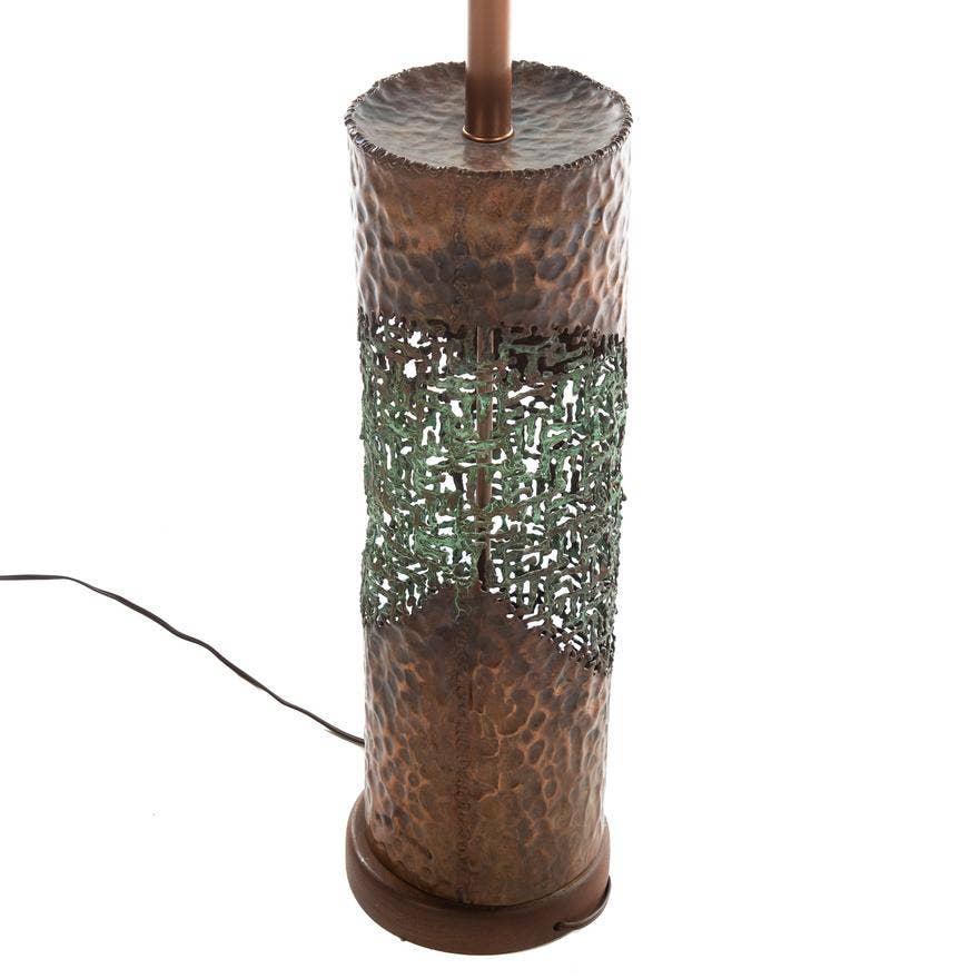 Marcello Fantoni for Raymor Brutalist Copper & Verdigris Torch-Cut Table Lamp