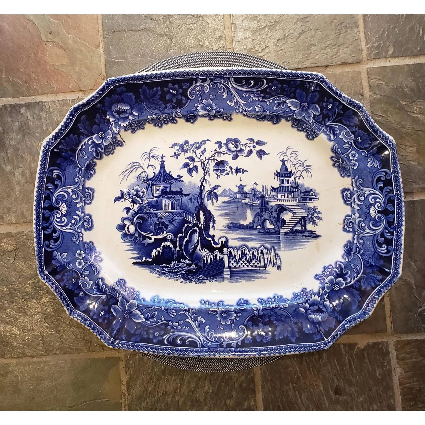 Early 1800s J and G Alcock Flow Blue "Circassia" Platter