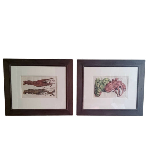 Antique Copper Engravings of a Lobster and Crab, Framed - Set of 2
