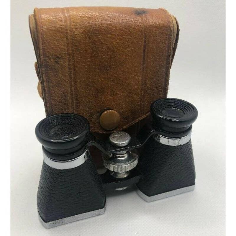 Vintage 1940s Ofuna Opera Glass/Tailgate Basket Binoculars With Leather Case