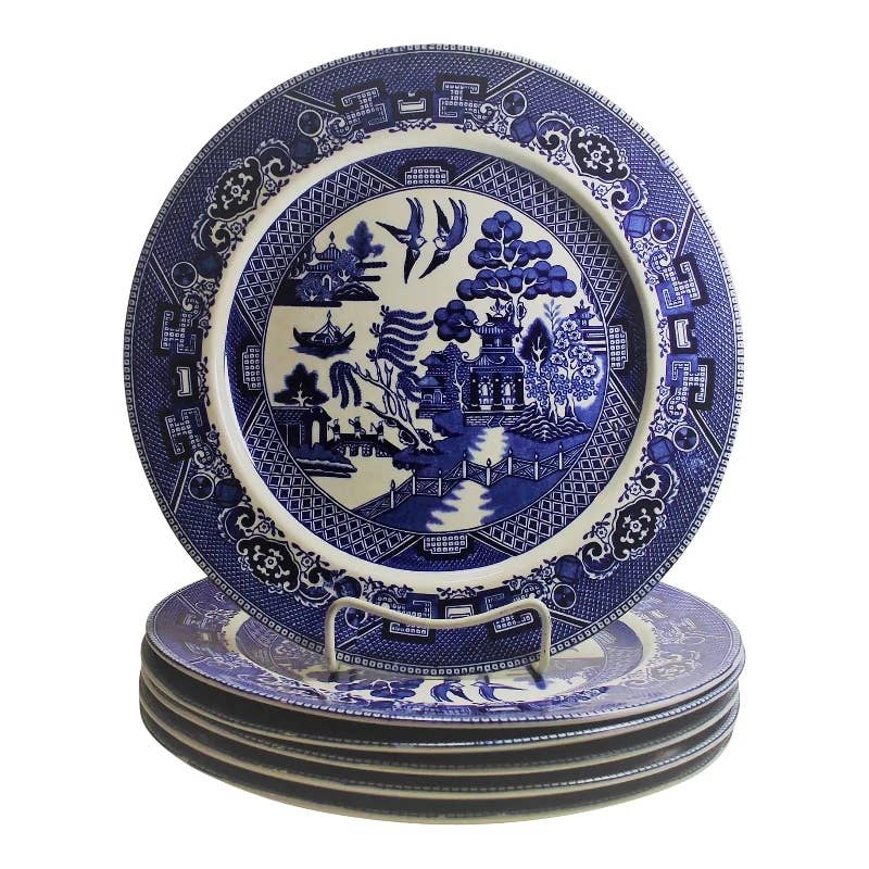 Antique 1918 Buffalo Pottery Semi-Vitreous Blue Willow Dinner Plates - Set of 10