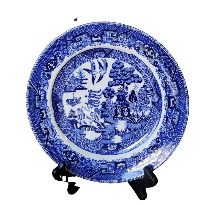 Antique 1918 Buffalo Pottery Semi-Vitreous Blue Willow Dinner Plates - Set of 10