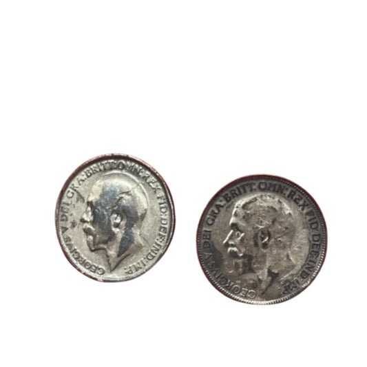 British Silver 1916 Threepence Coin Cufflinks