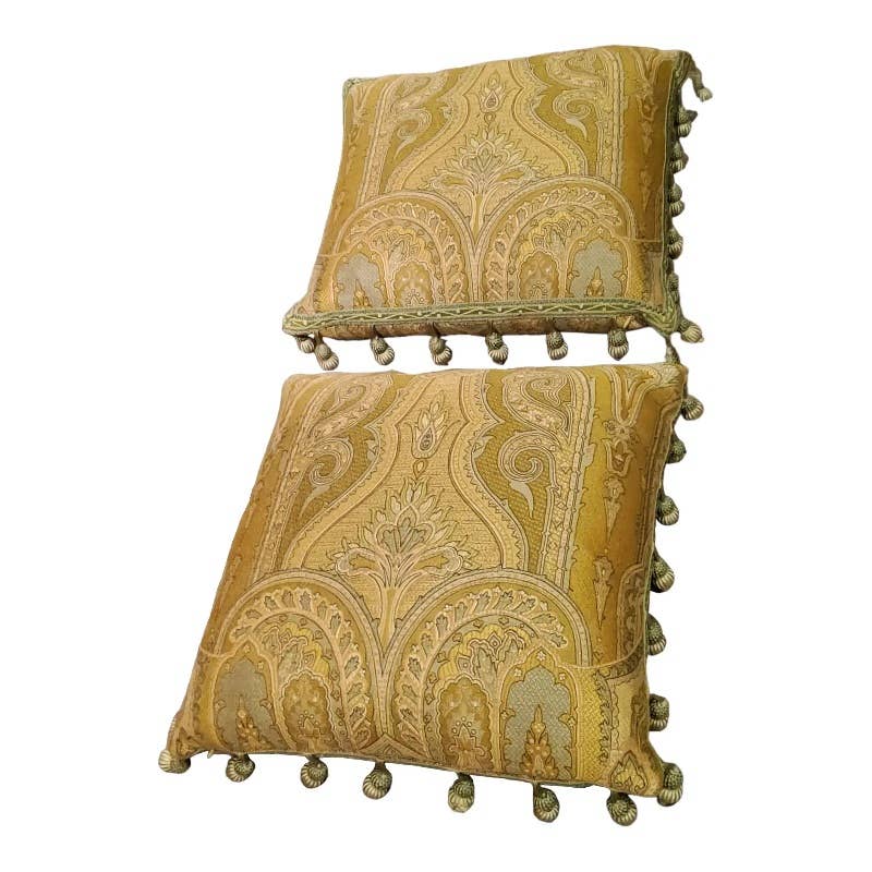 Anichini Brocade Pillows With Tassels- a Pair
