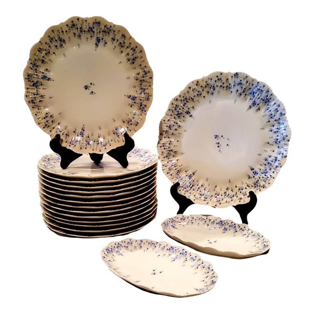 1960s Vintage A.Giraud Co. Limoges Sauviat Bluet Dinnerware Set - 16 Pieces