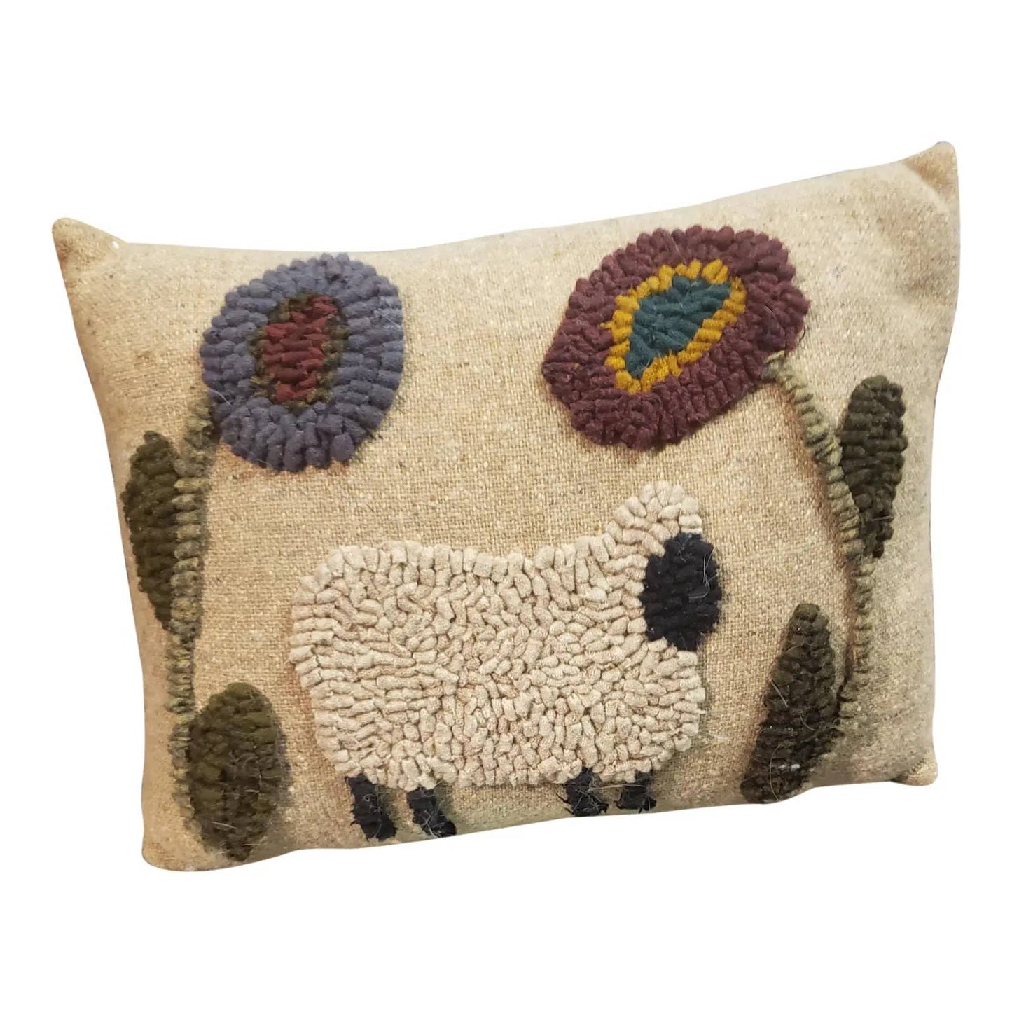 Vintage Rustic Punch Needle Wool Pillow