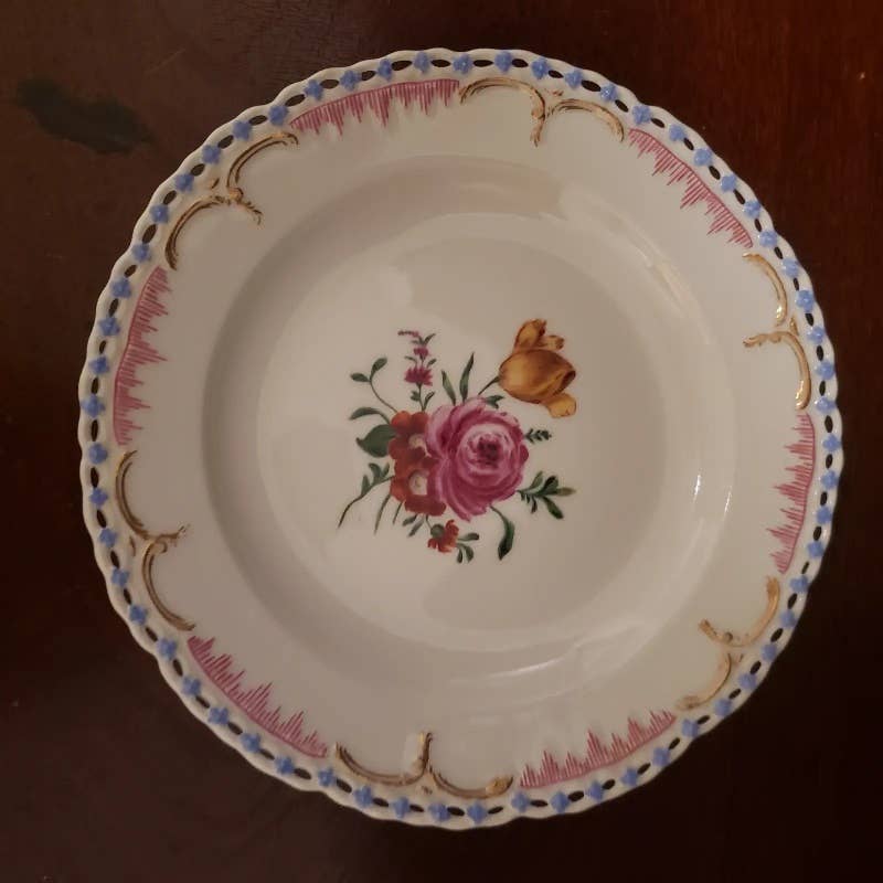 1930s Kpm Reticulated Edge Floral Dessert Plates- Set of 12