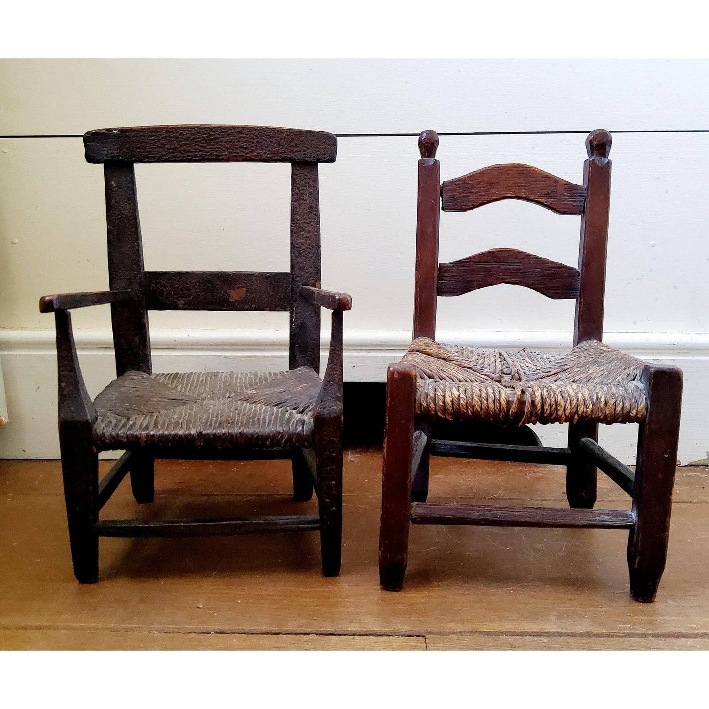 Pair of Rustic American Miniature Chairs Early 19th C