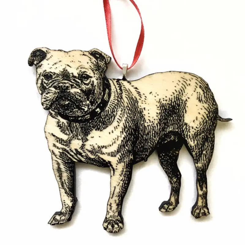 Bulldog Ornament - Laser Cut Wood Dog Christmas Ornaments