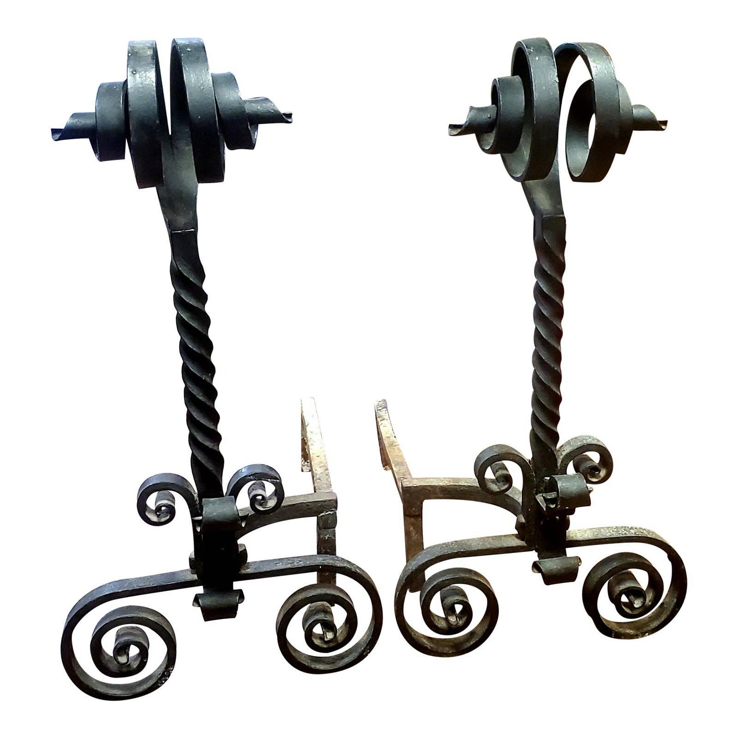 Antique Wrought Iron Andirons