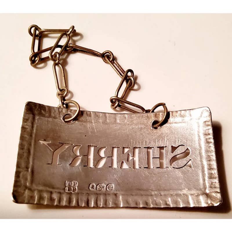 Antique Thomas and James Phipps George LV Sterling Silver Decanter Tag for Sherry